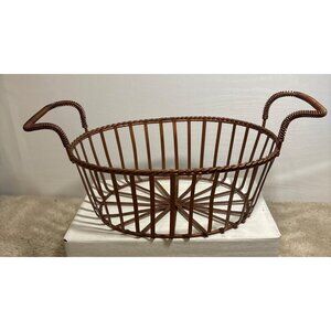 Vtg Wire Basket Double Handles Storage Display 9.5" Long 3.5" Tall Copper Color